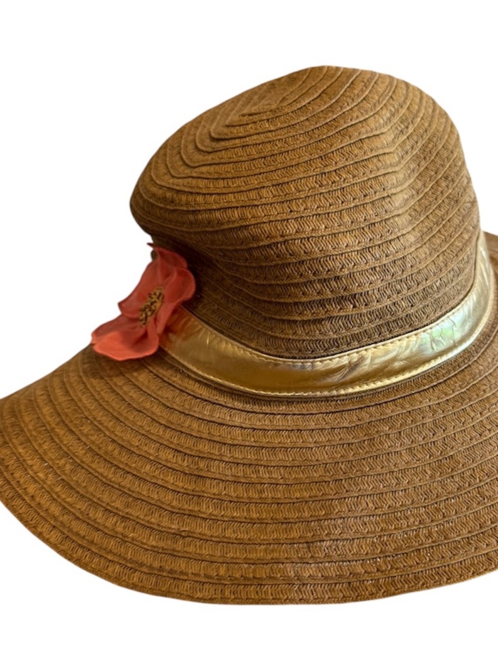 Gymboree Straw Hat Summer Brown Gold Pink Flower Bling Sun Hat - Picture 3 of 6